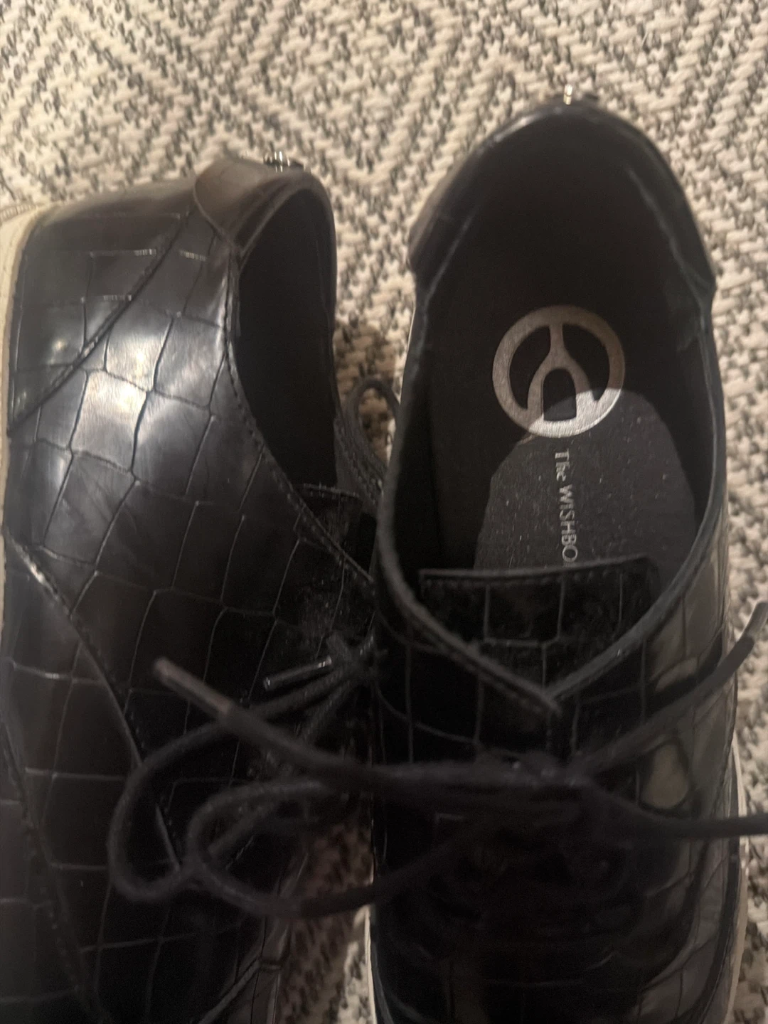 Wishbone Black Croc-Embossed Platform Lace-Up Shoes - photo 5