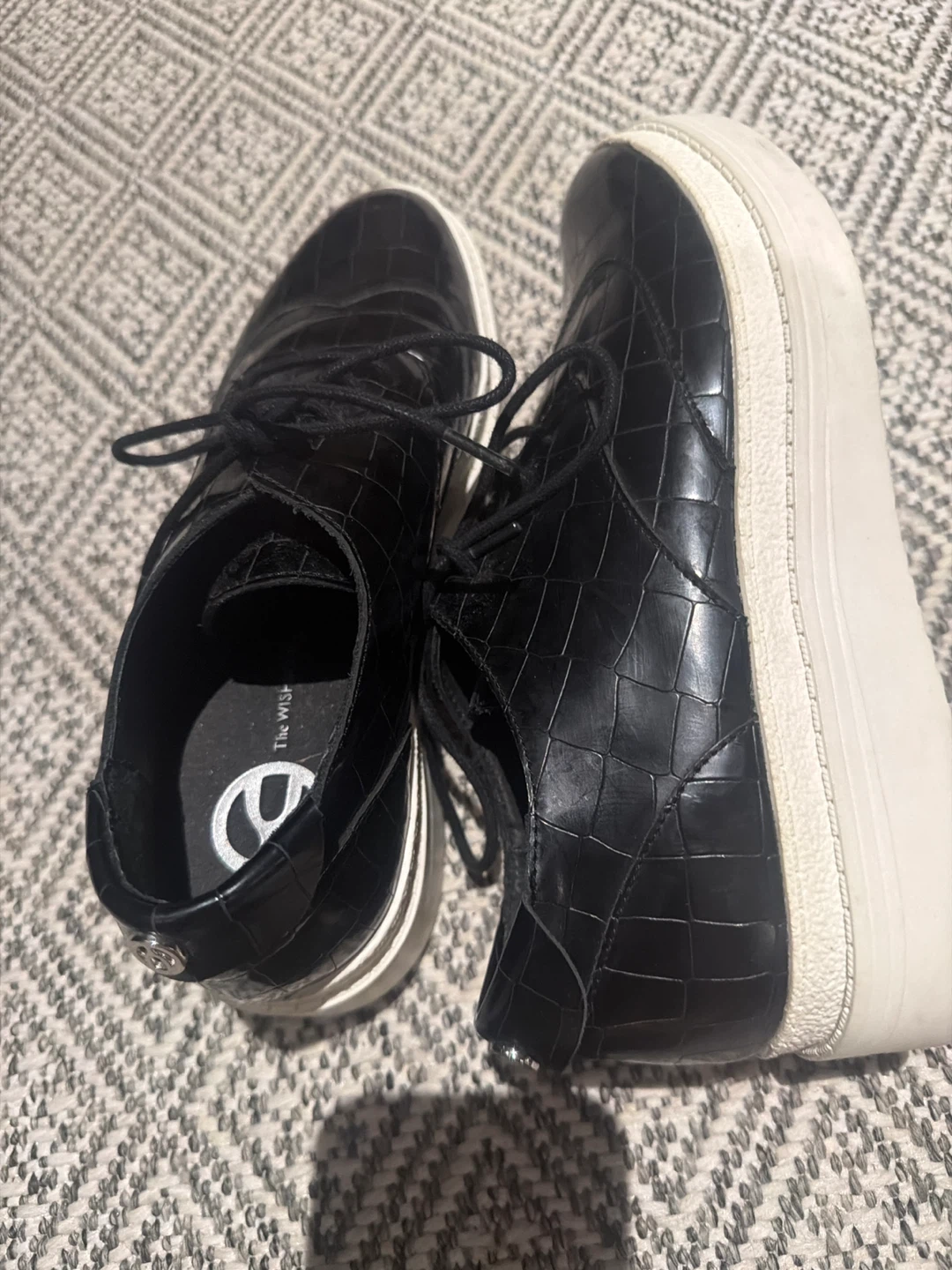 Wishbone Black Croc-Embossed Platform Lace-Up Shoes - photo 3