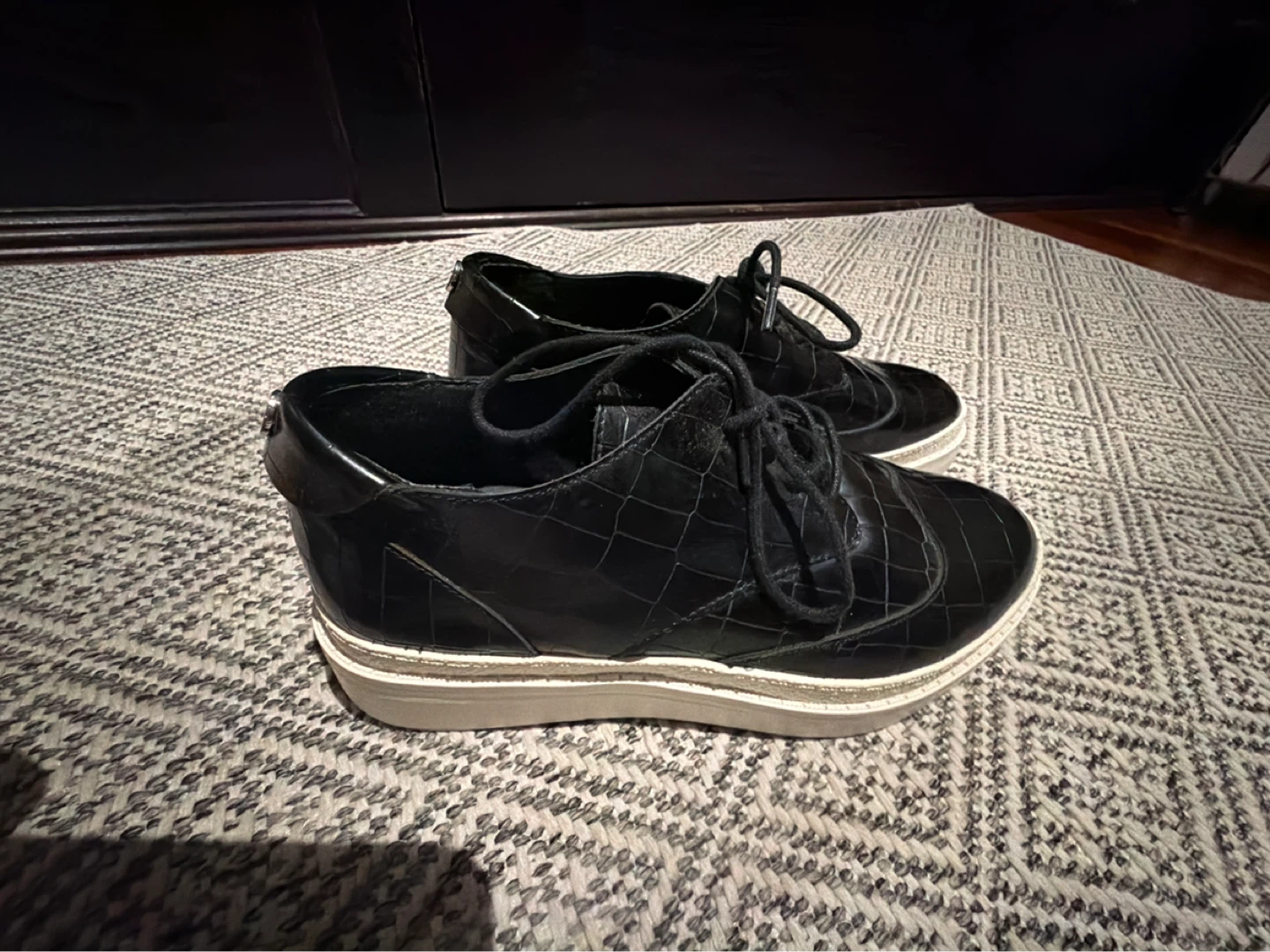 Wishbone Black Croc-Embossed Platform Lace-Up Shoes - photo 2
