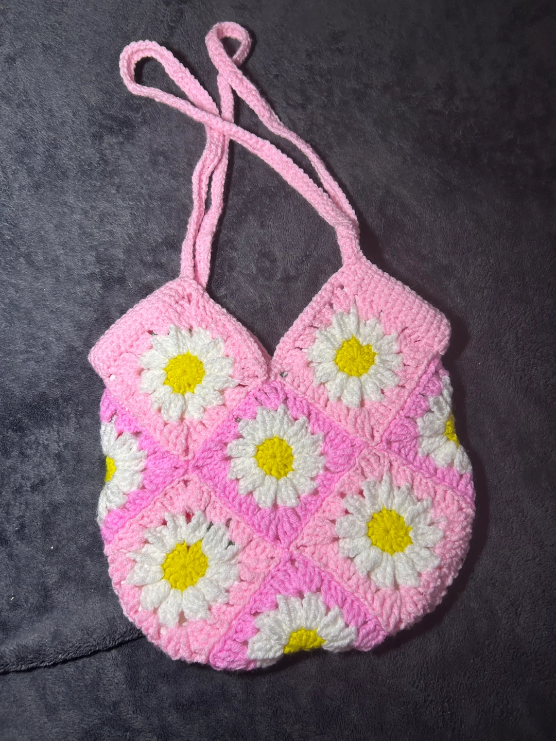 Pink Crochet Daisy Bag
