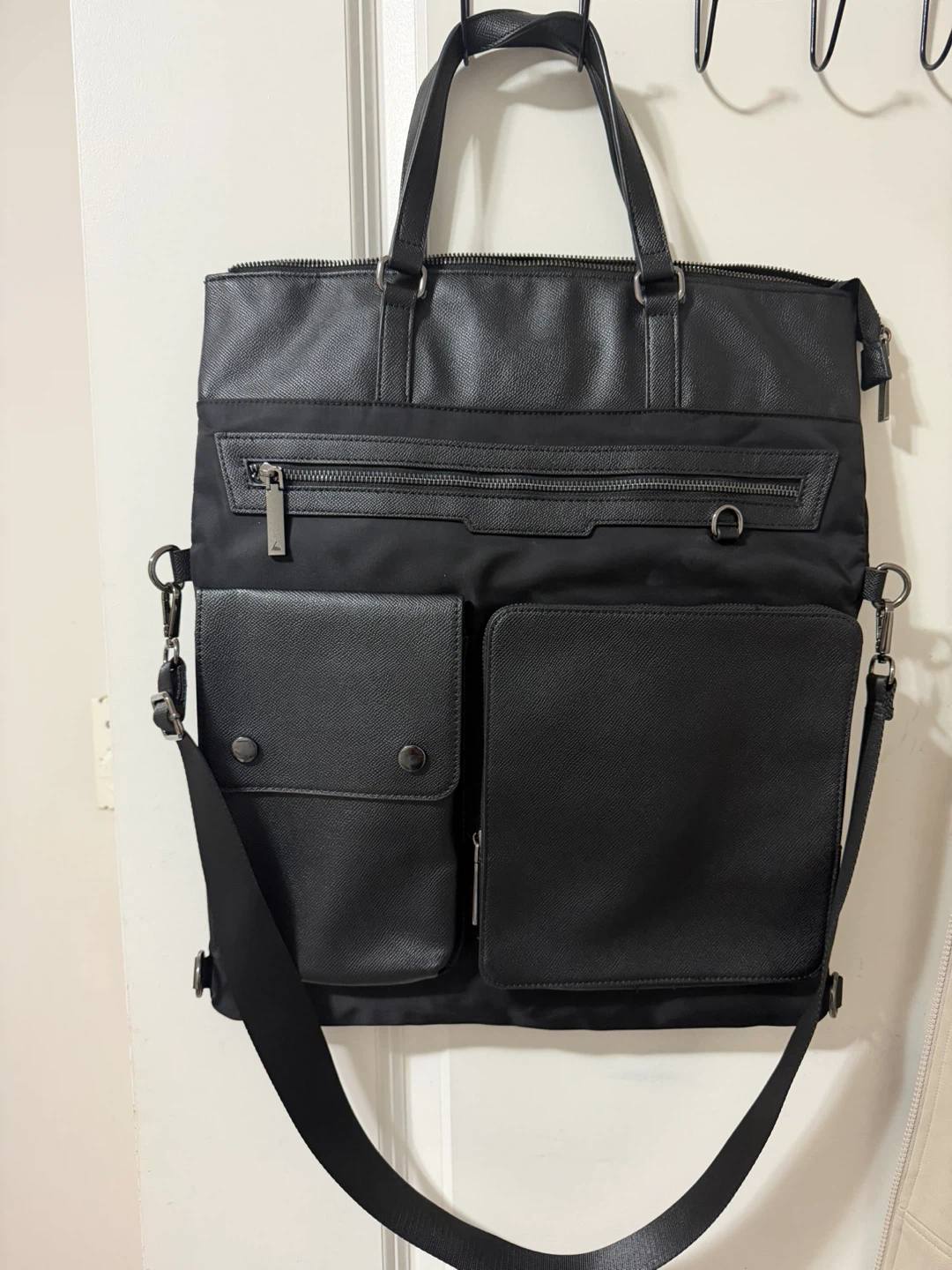 Black Tote Bag with Multiple Pockets