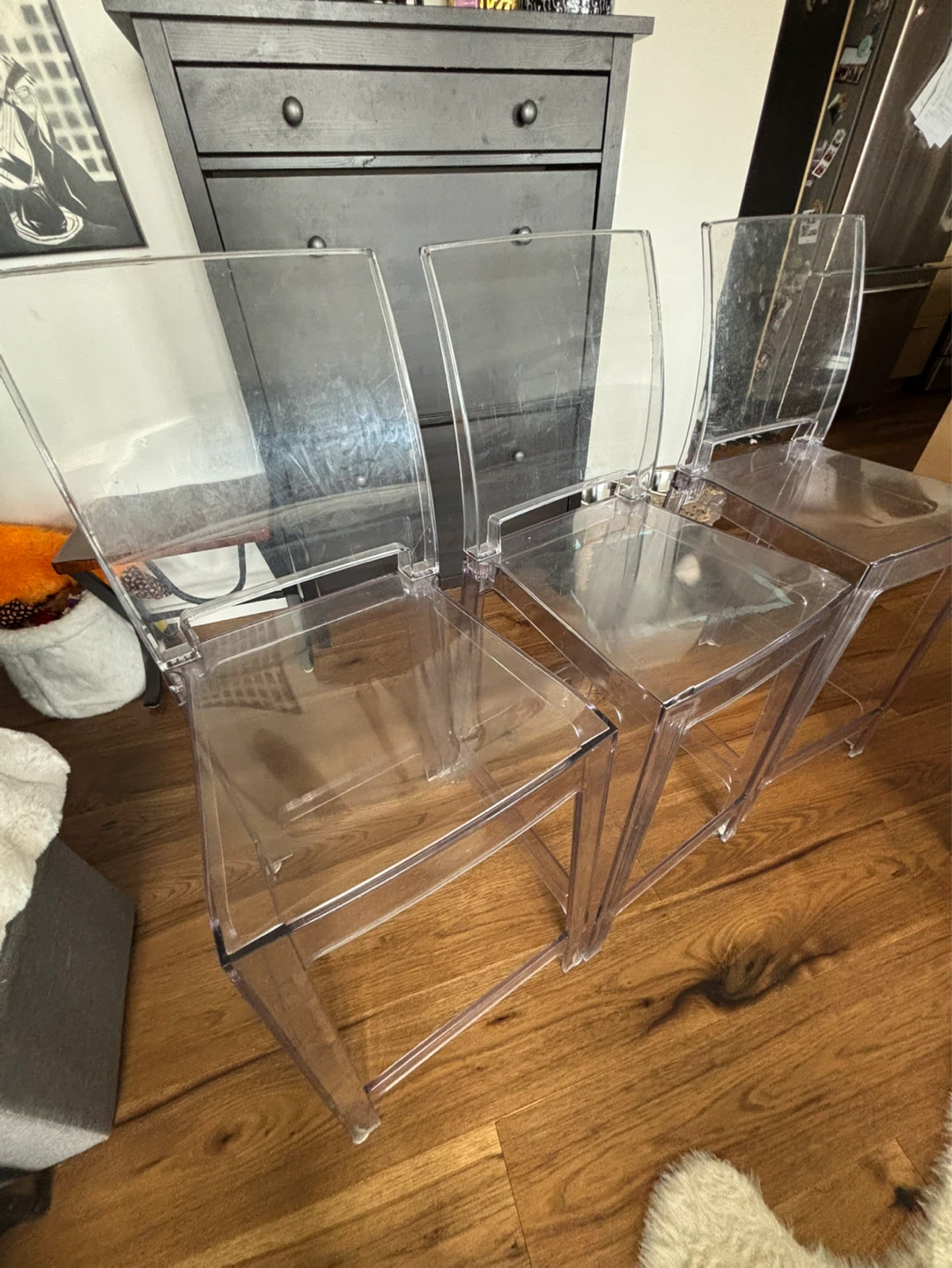 Set of 3 Clear Acrylic Bar Chairs
