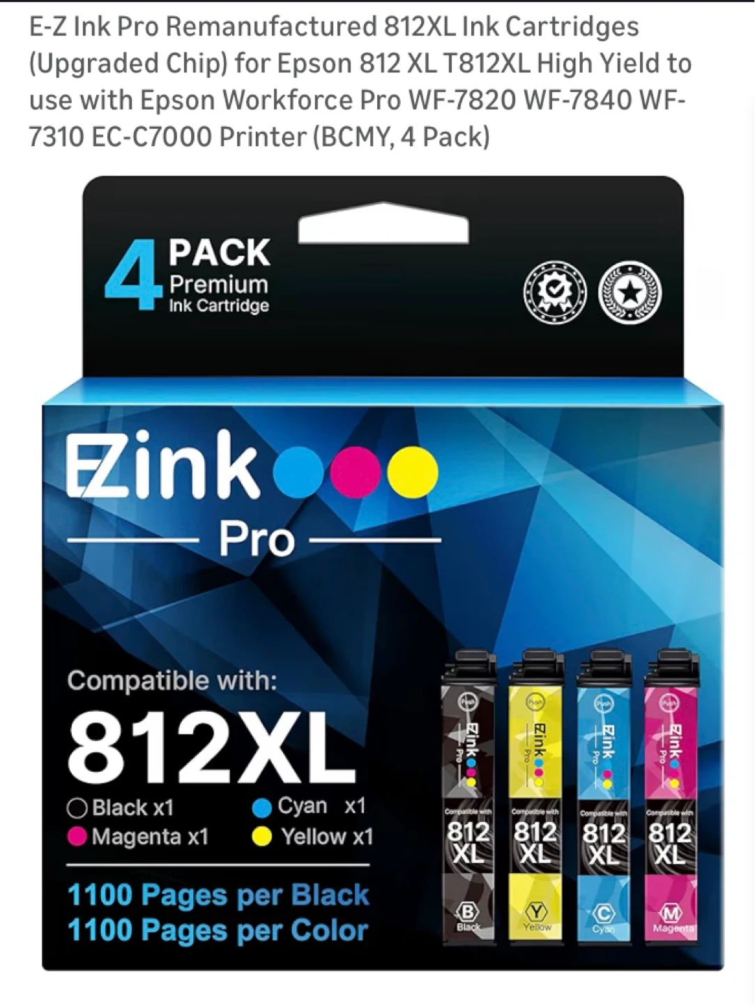 E-Z Ink 812XL Ink Cartridges for Epson (4 Pack)