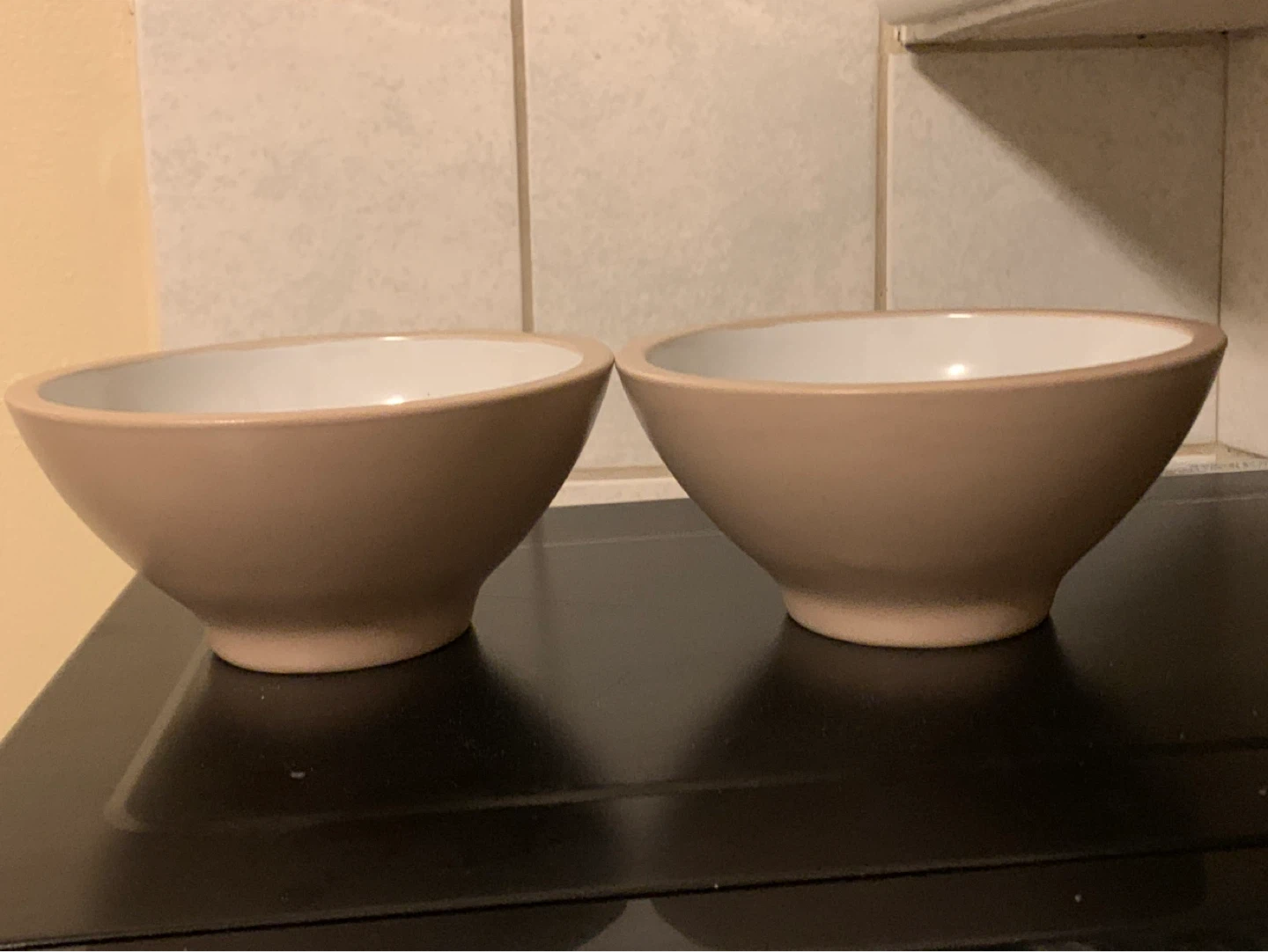 Set of 2 Beige Ceramic Bowls