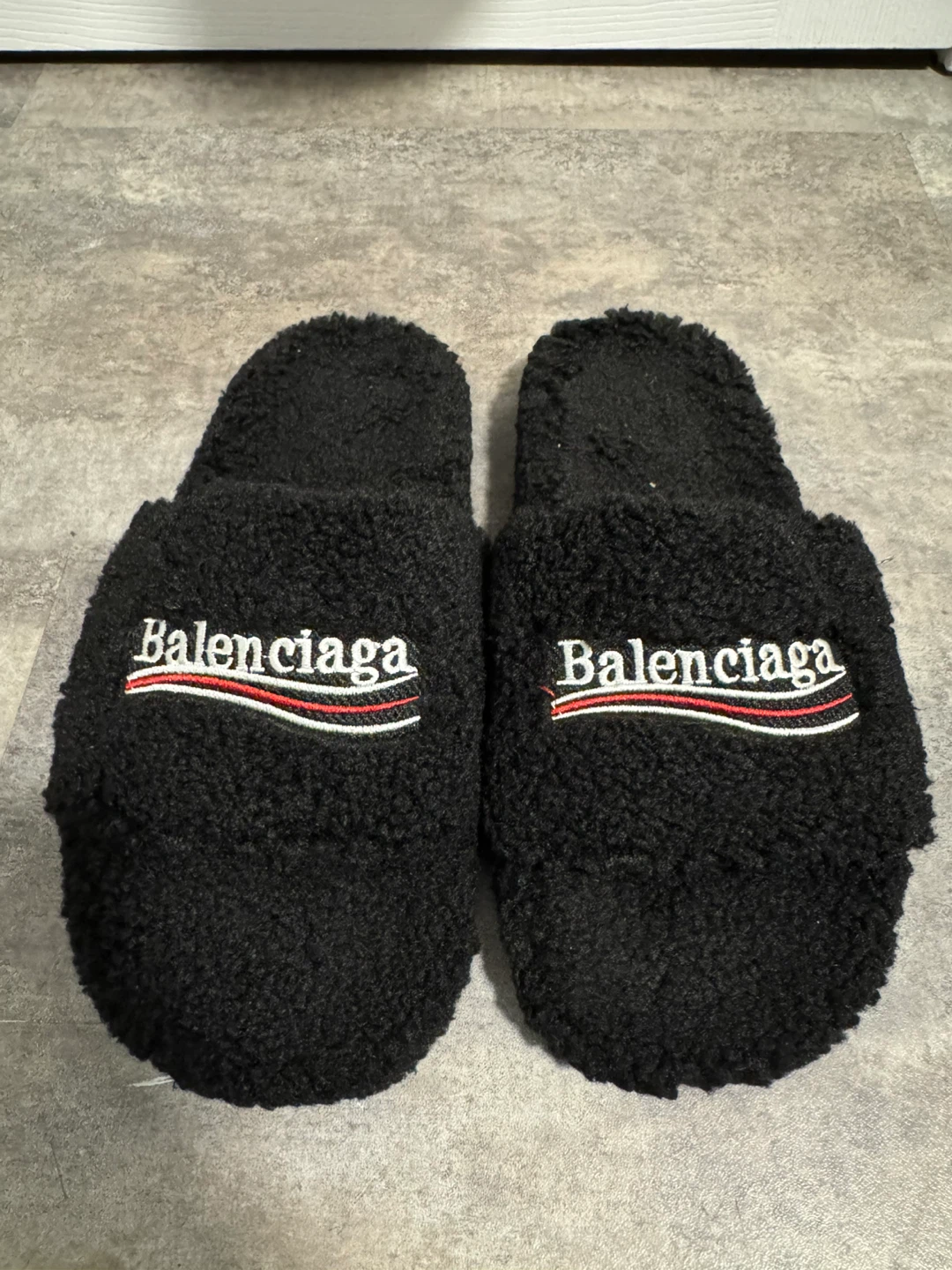 Balenciaga Black Fur Slides