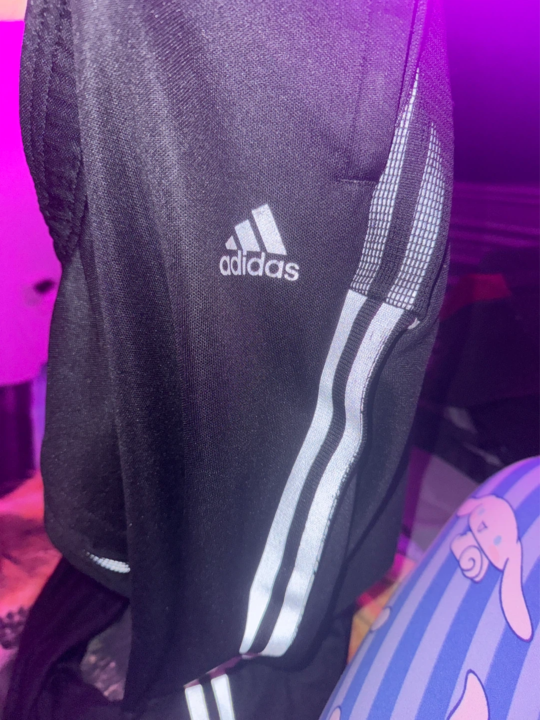 Adidas Black Track Pants with White Stripes