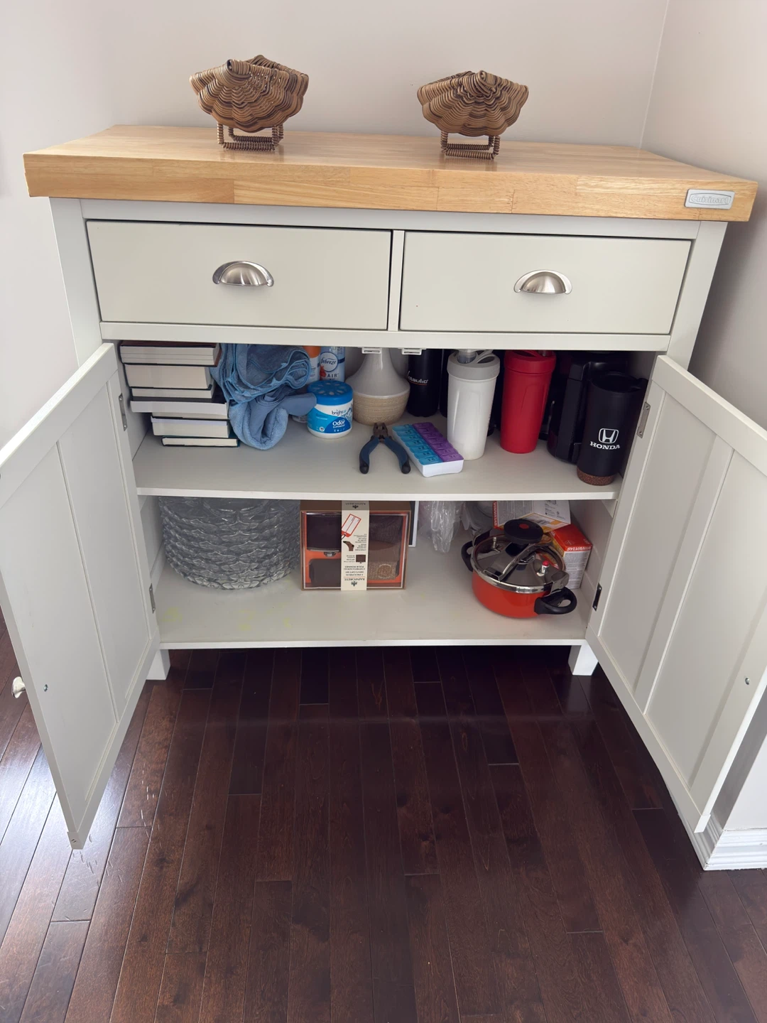 White Storage Cabinet with Butcher Block Top - photo 2