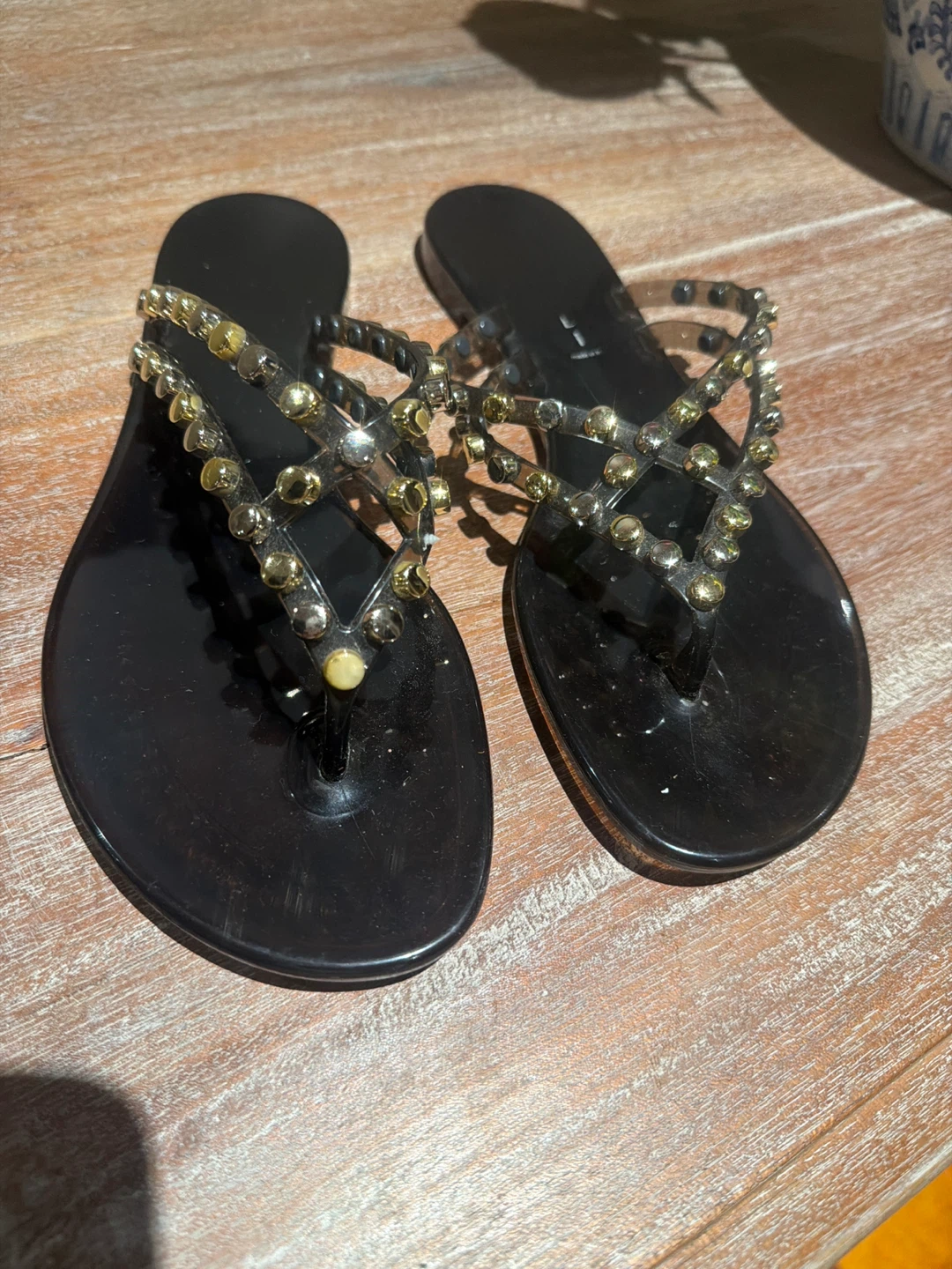 Casadei Black Studded Thong Sandals