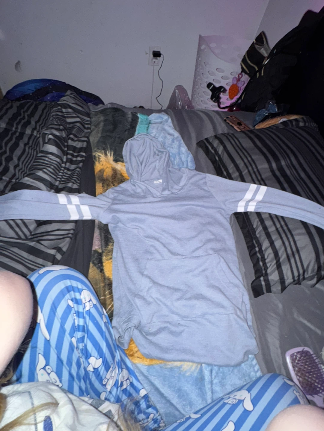 Light Blue Hoodie with White Stripes - photo 2