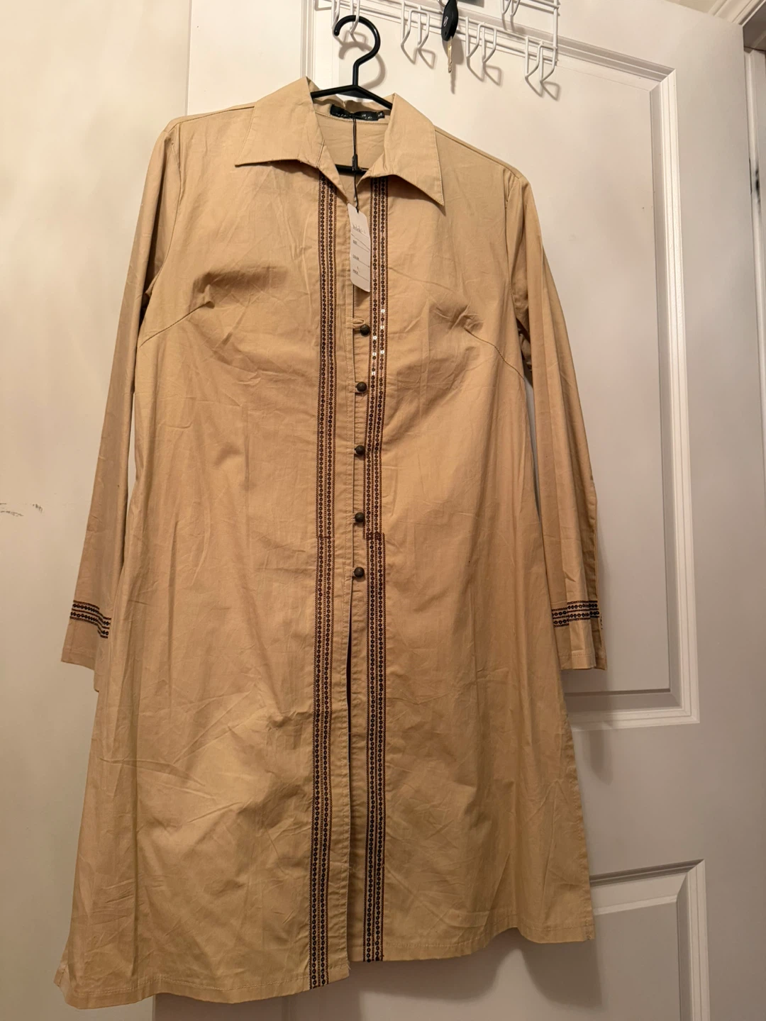 Tan Button-Up Tunic Shirt