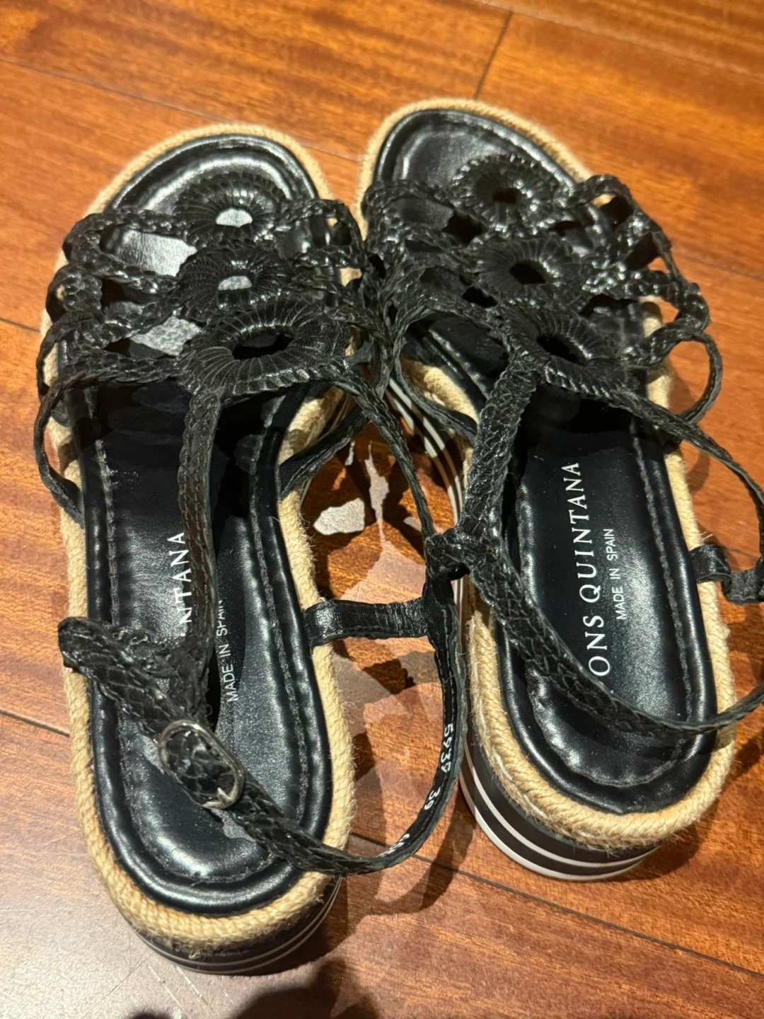 Pons Quintana Black Espadrille Wedge Sandals