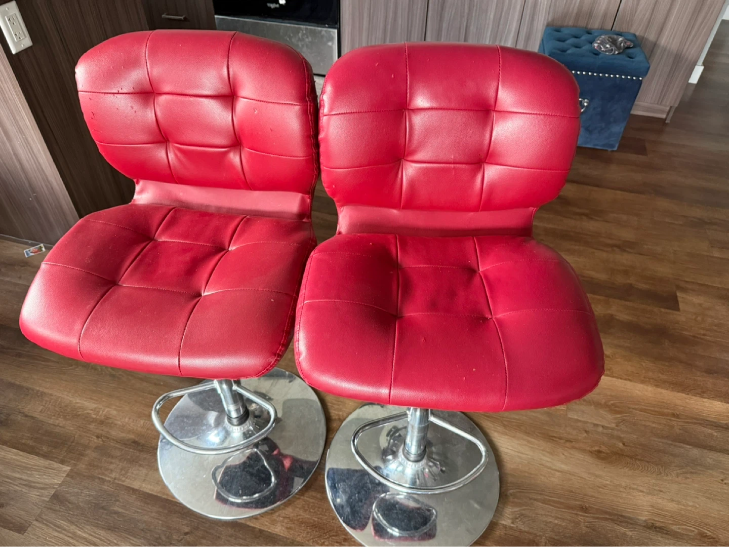 2 Red Adjustable Bar Stools