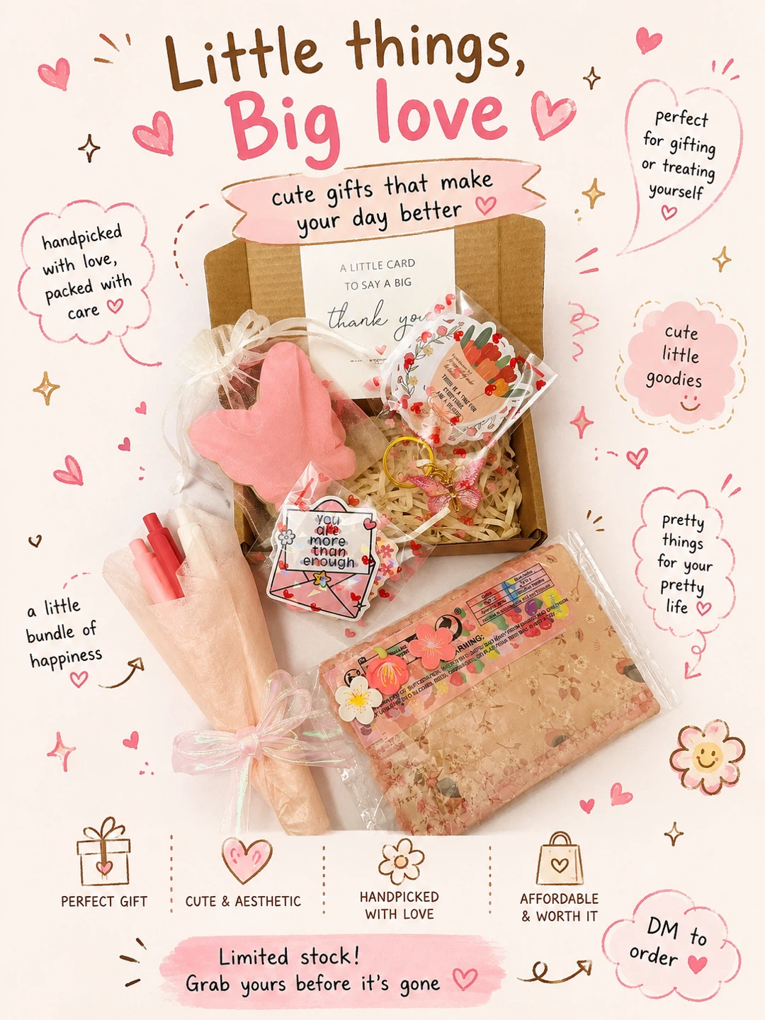 Gift Box with Pens, Stickers, Keychain, and More