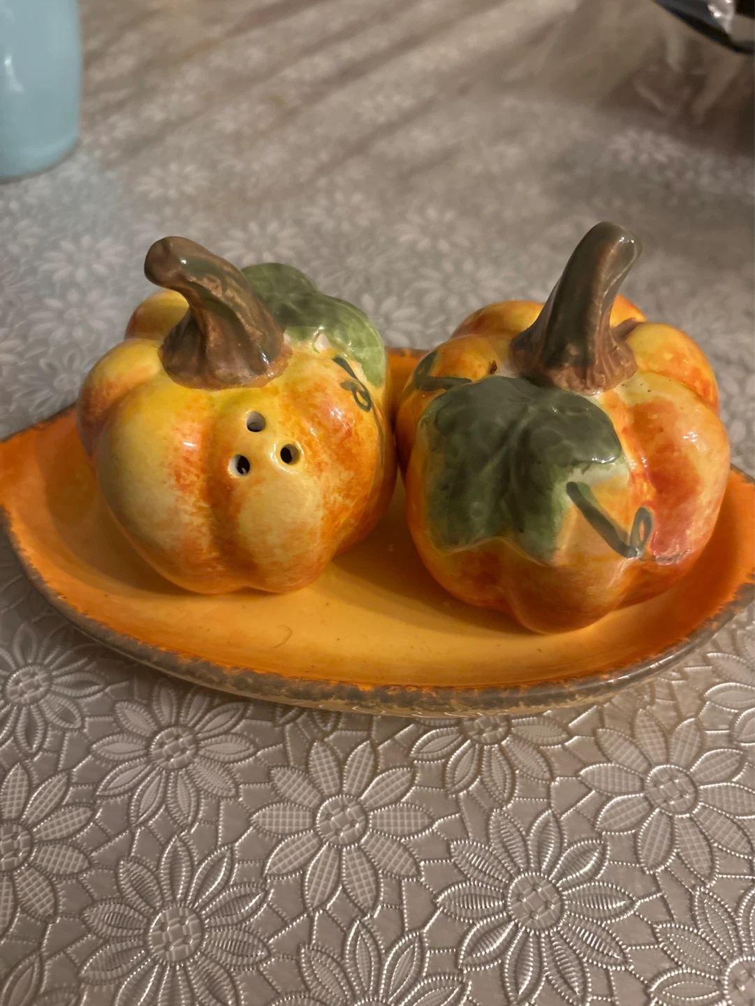 Pumpkin Salt and Pepper Shakers with Tray