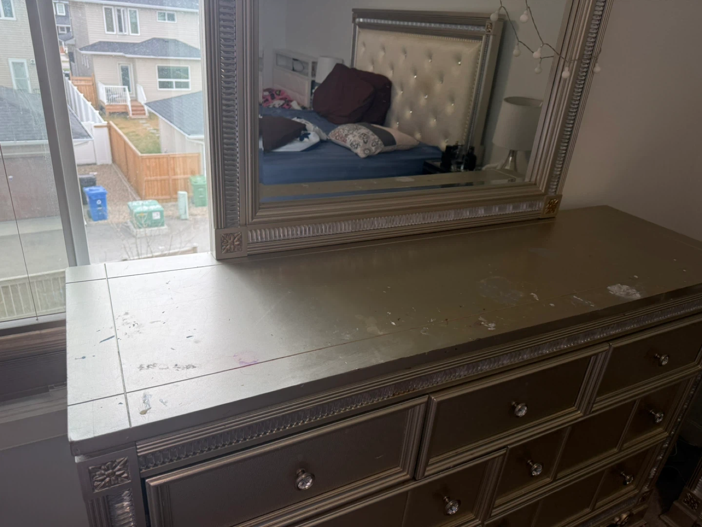 Gold Dresser with Mirror and Nightstand