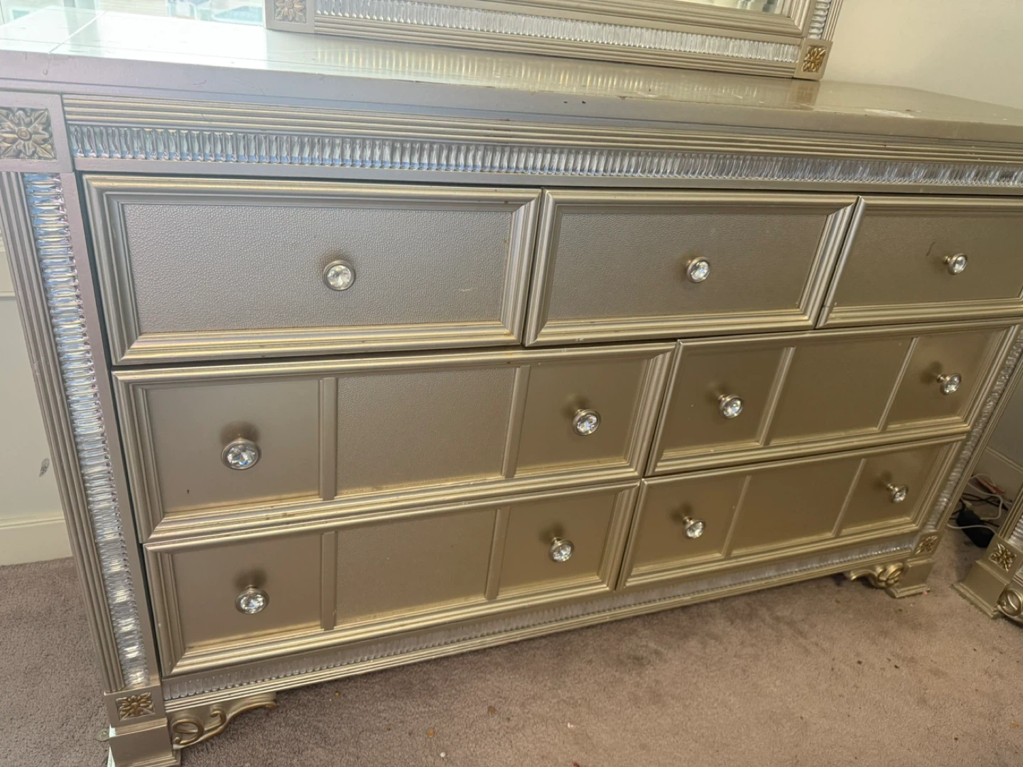 Gold Dresser with Mirror and Nightstand - photo 3