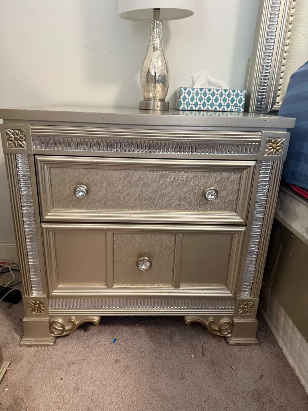 Gold Dresser with Mirror and Nightstand - photo 4