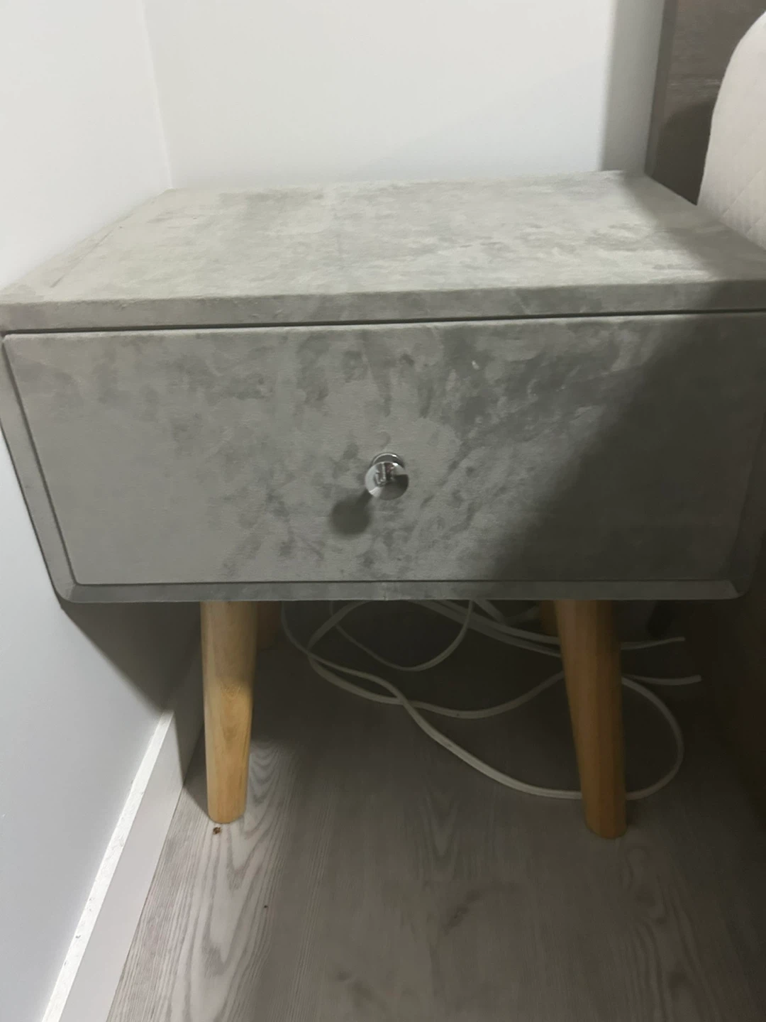 Grey Velvet Nightstand with Drawer - photo 2