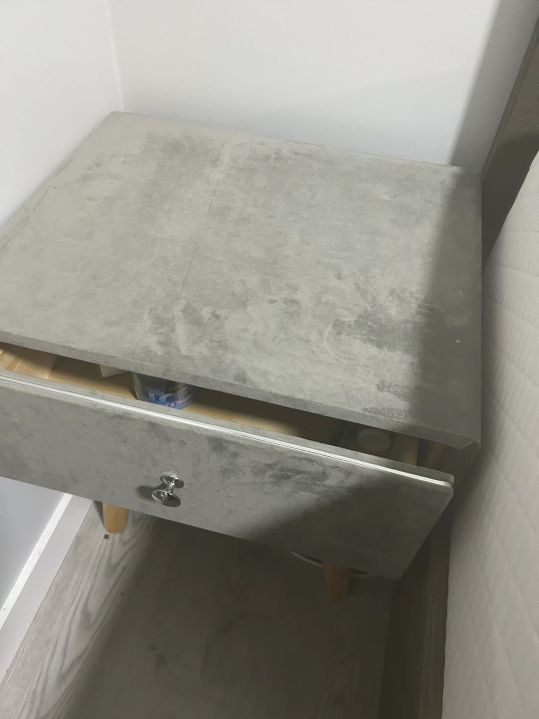 Grey Velvet Nightstand with Drawer - photo 3
