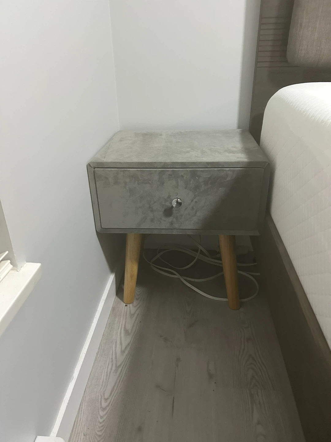 Grey Velvet Nightstand with Drawer