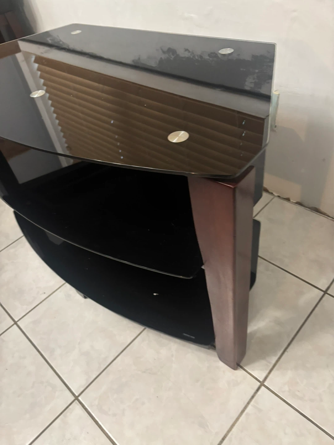 3-Tier Glass Entertainment TV Stand with Wood Accents - photo 3