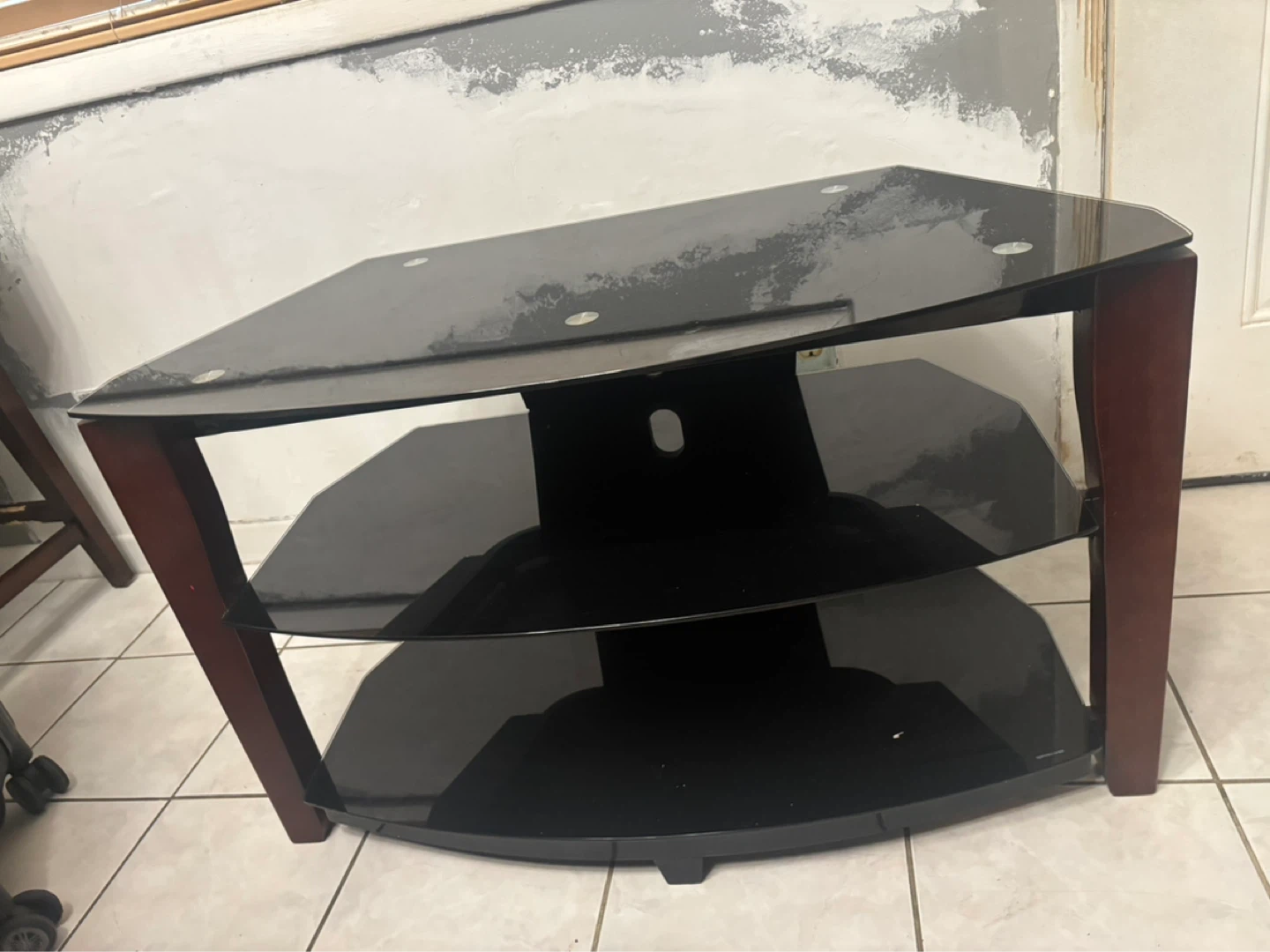 3-Tier Glass Entertainment TV Stand with Wood Accents - photo 2