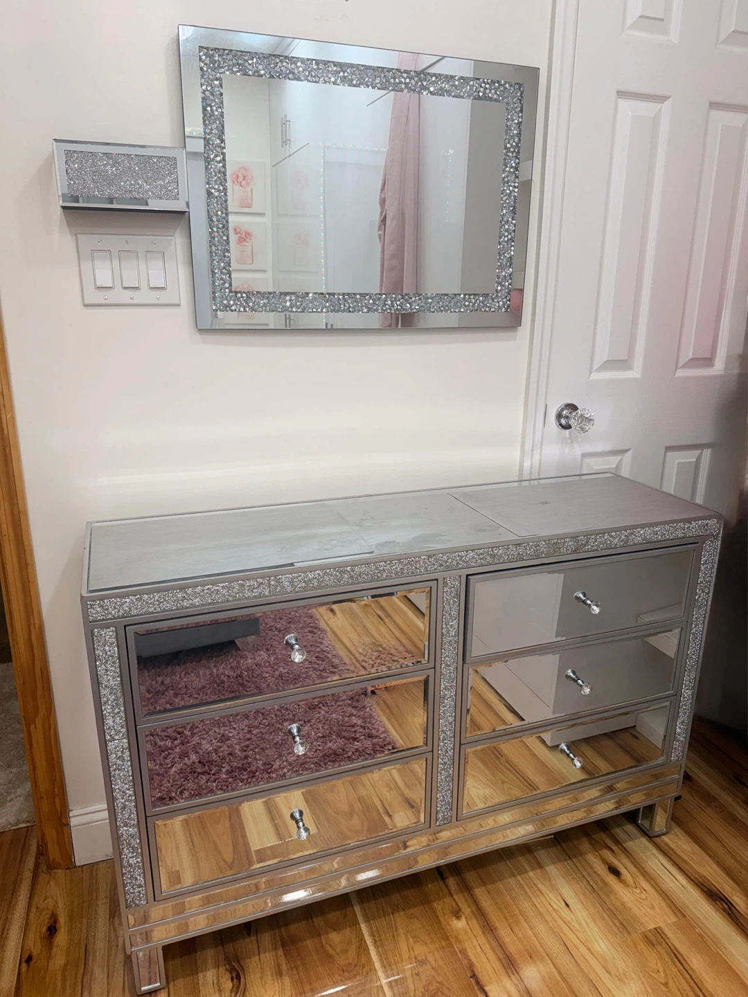Mirrored Dresser with Crystal Accents