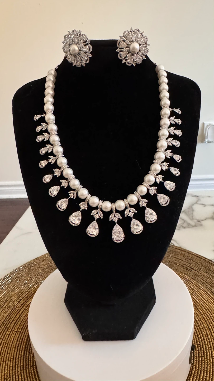 Pearl and Crystal Necklace and Earring Set