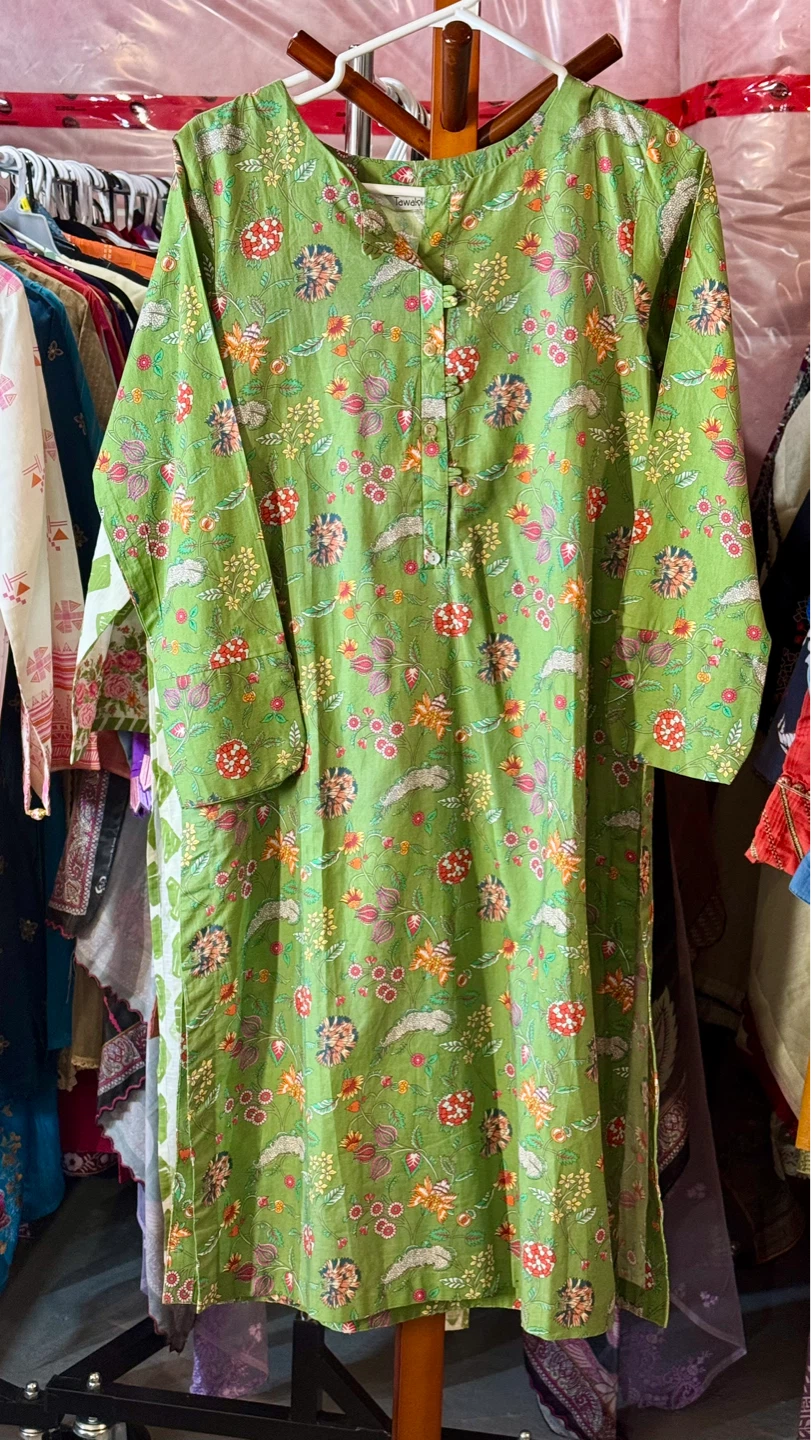 Green Floral Print Kurti and Pants Set - photo 4