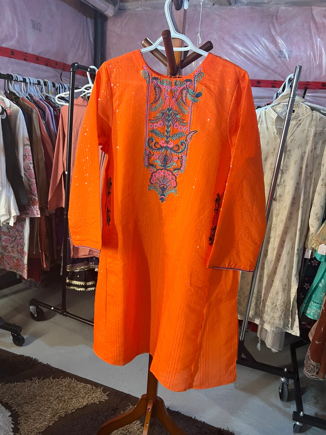 Orange Embroidered Kurta and Pants Set with Dupatta - photo 3