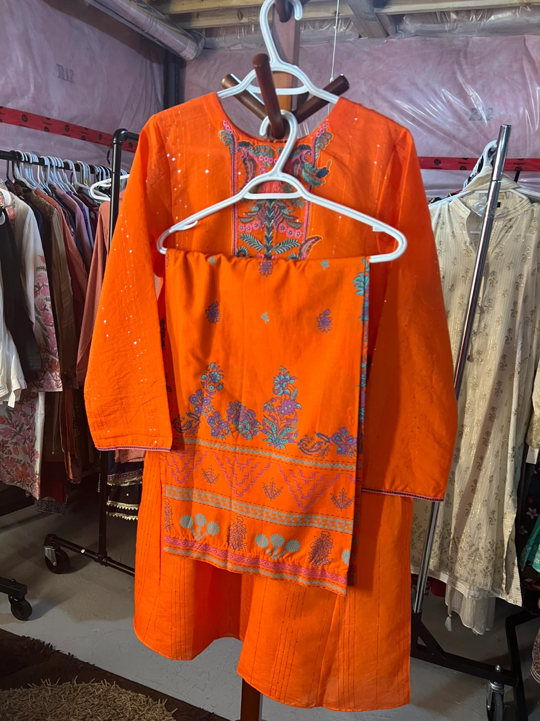 Orange Embroidered Kurta and Pants Set with Dupatta - photo 4