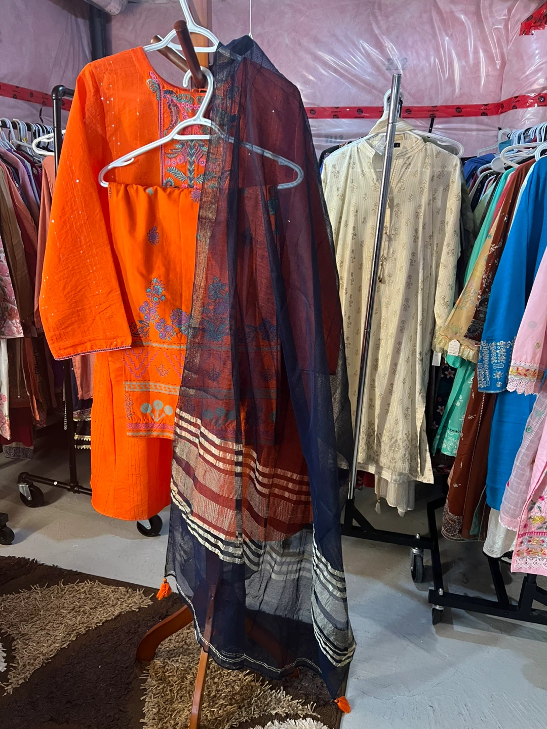 Orange Embroidered Kurta and Pants Set with Dupatta - photo 5
