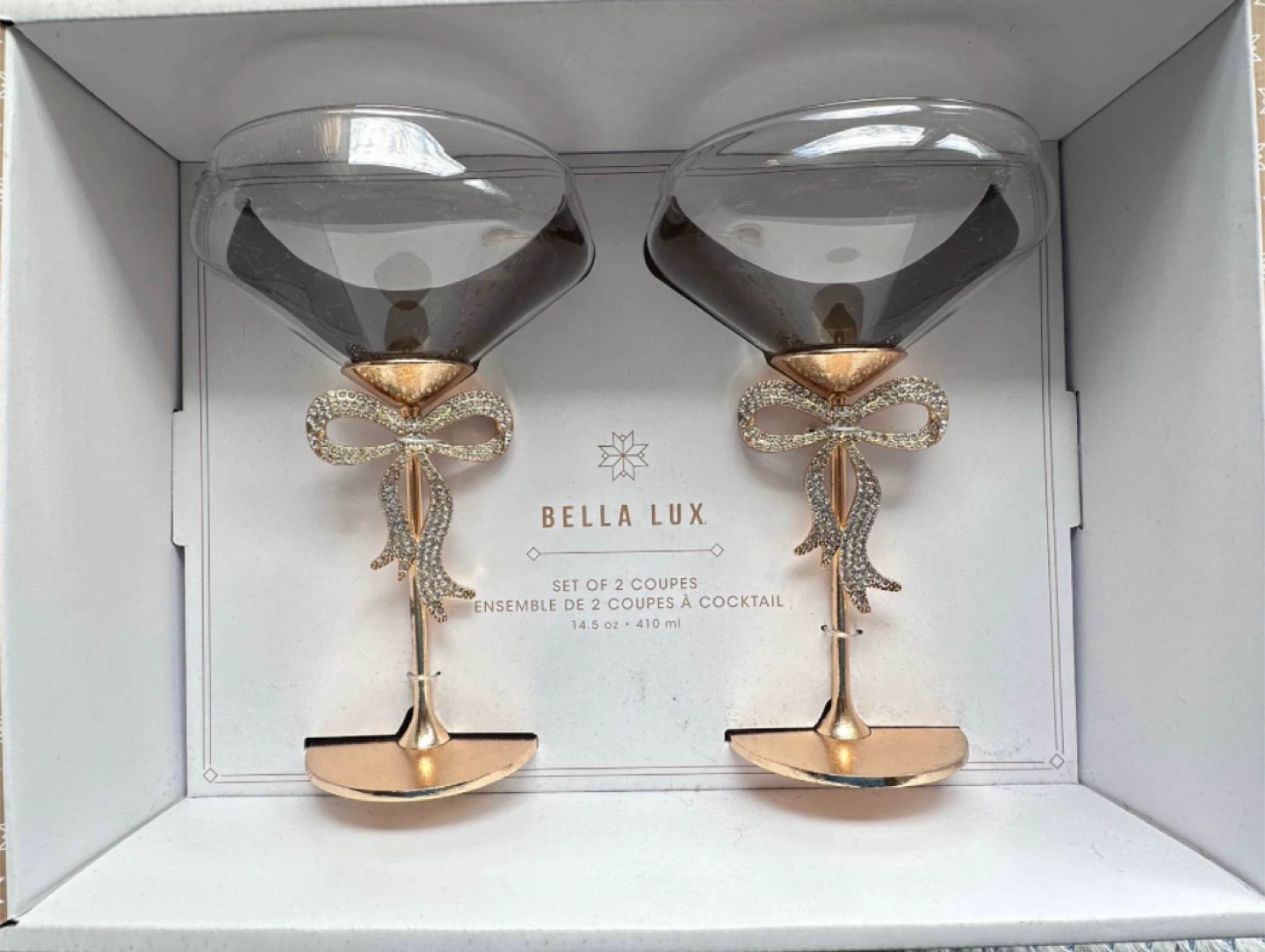 Bella Lux Gold Bow Cocktail Coupe Glasses (Set of 2)