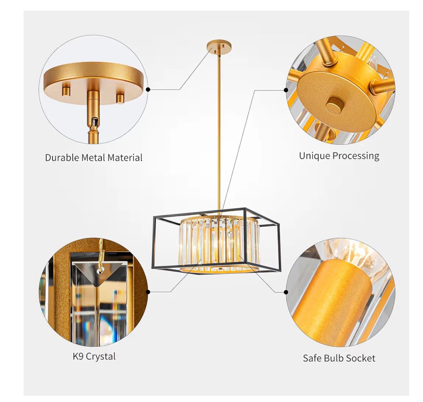 Crystal Chandelier Pendant Light Fixture - Gold & Black BG9 - photo 3