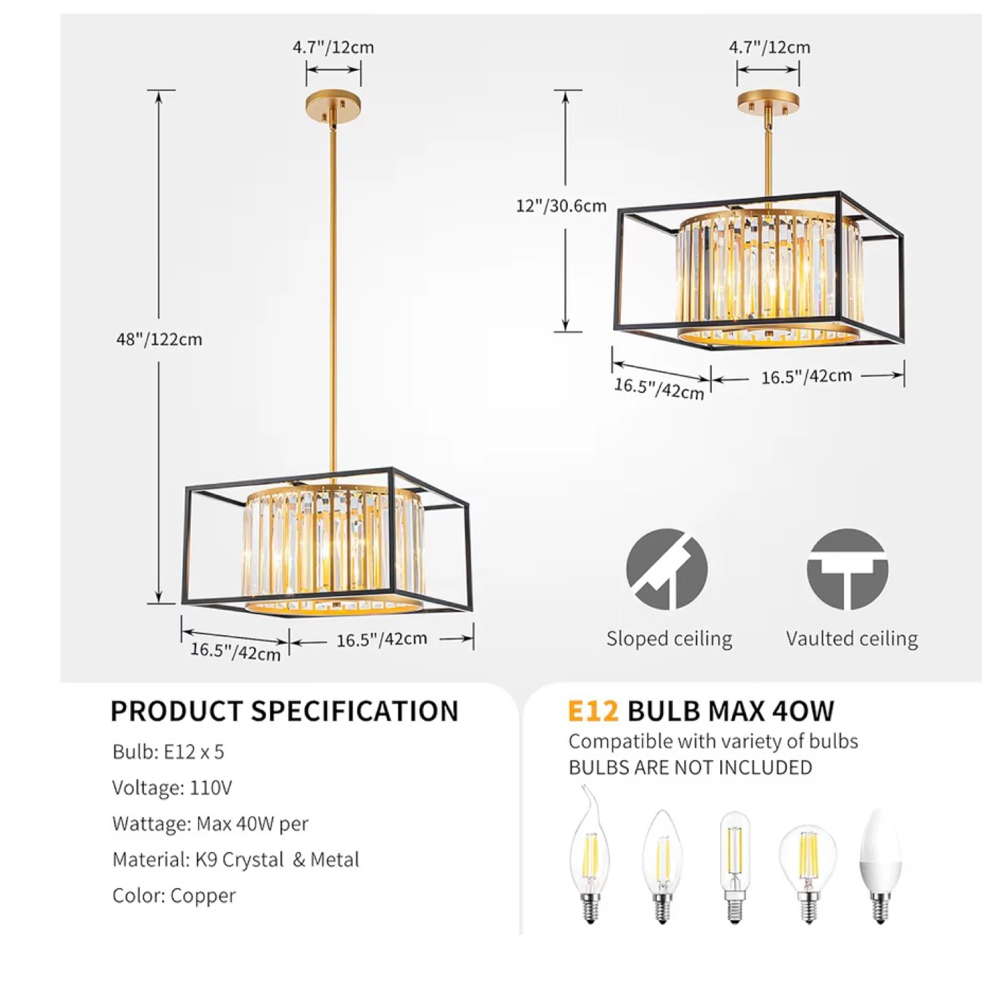 Crystal Chandelier Pendant Light Fixture - Gold & Black BG9 - photo 2
