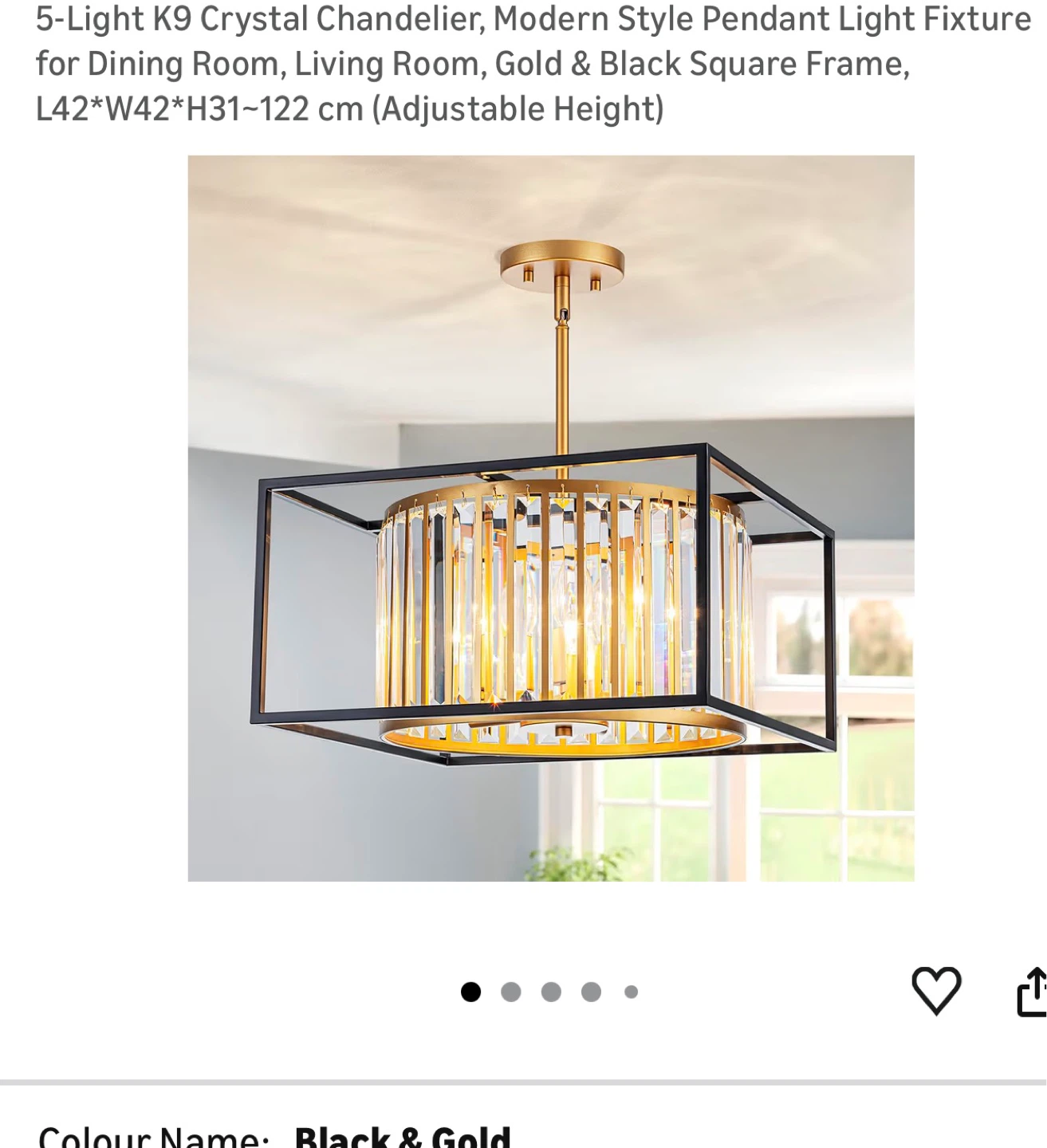 Crystal Chandelier Pendant Light Fixture - Gold & Black BG9