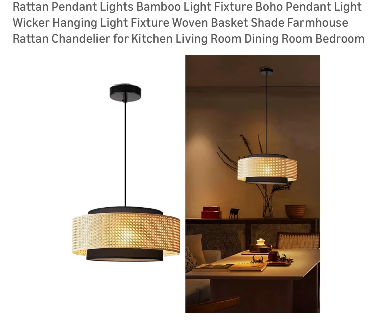 Rattan Pendant Light Fixture AR1