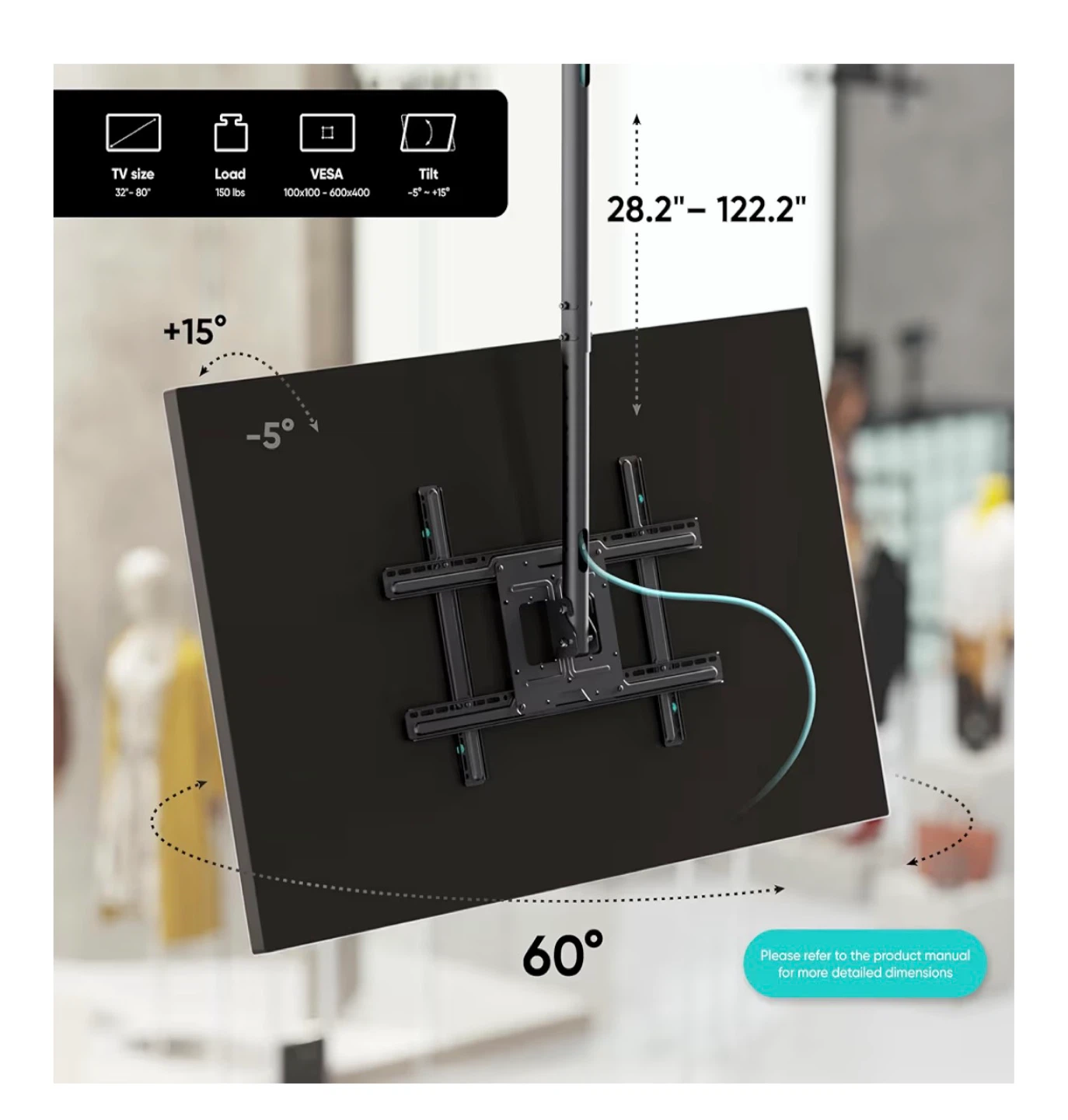 Ceiling TV Mount for 32-80 Inch Screens, Black C32 - photo 5