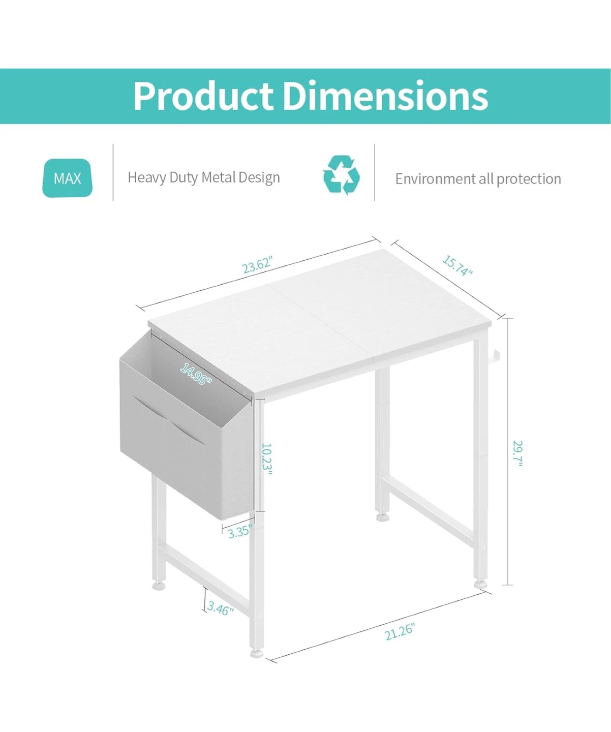 White Study Desk with Storage Bag S24D - photo 3
