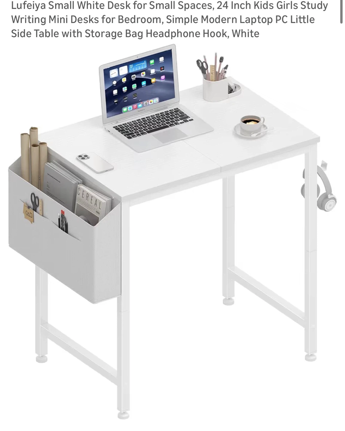 White Study Desk with Storage Bag S24D