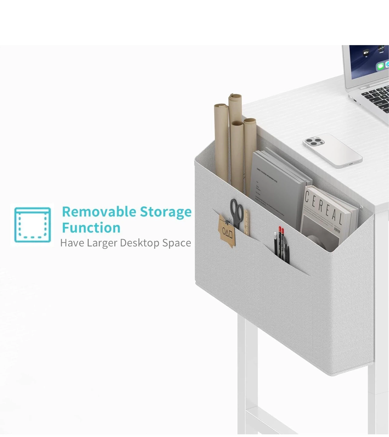 White Study Desk with Storage Bag S24D - photo 5