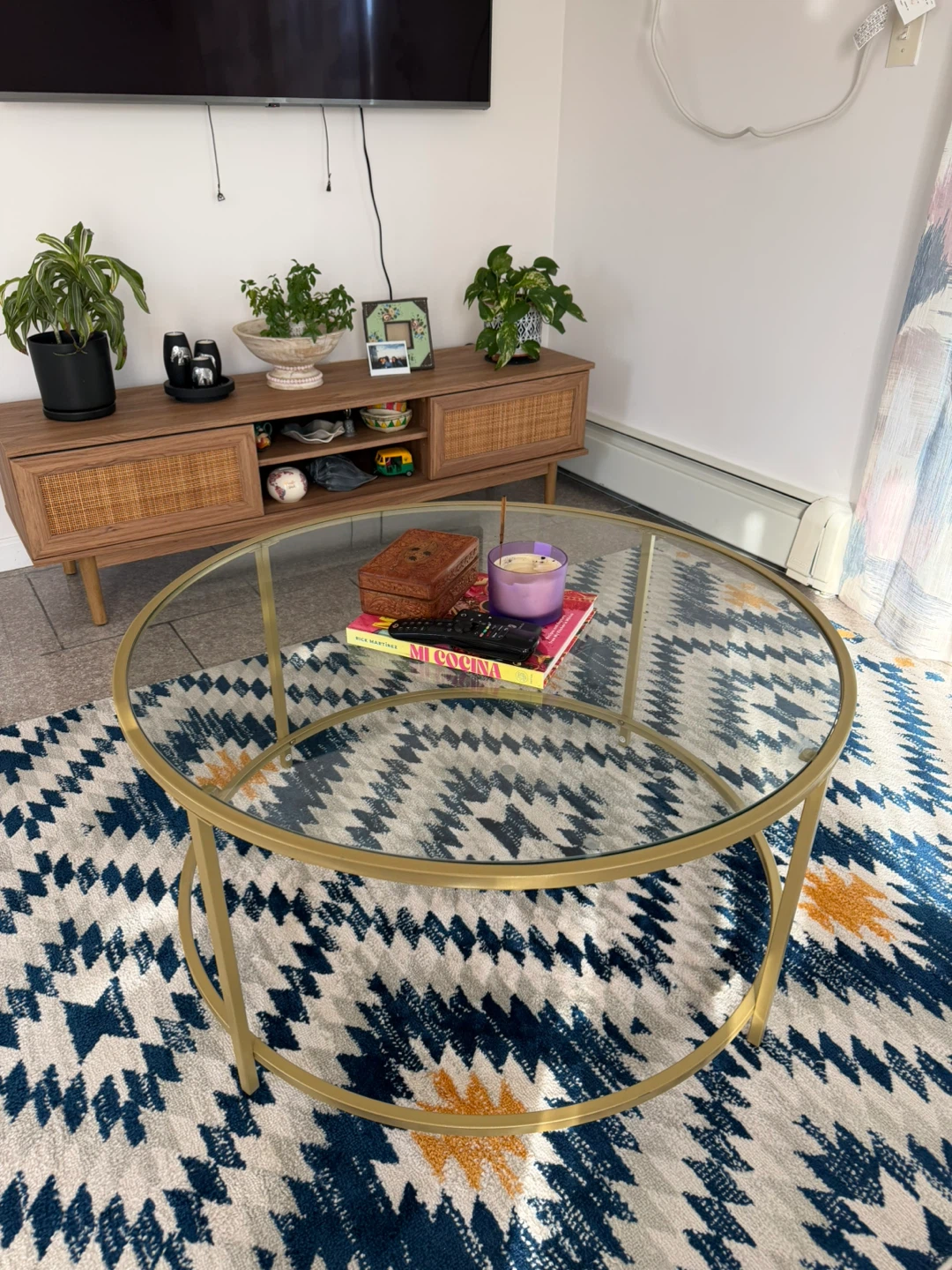 Round Glass Coffee Table with Gold Metal Frame - photo 2