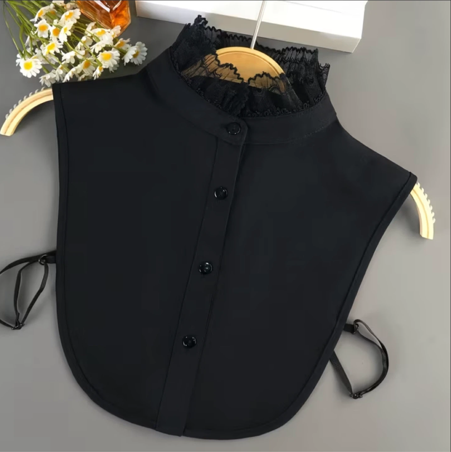 Black Detachable False Collar with Lace Trim