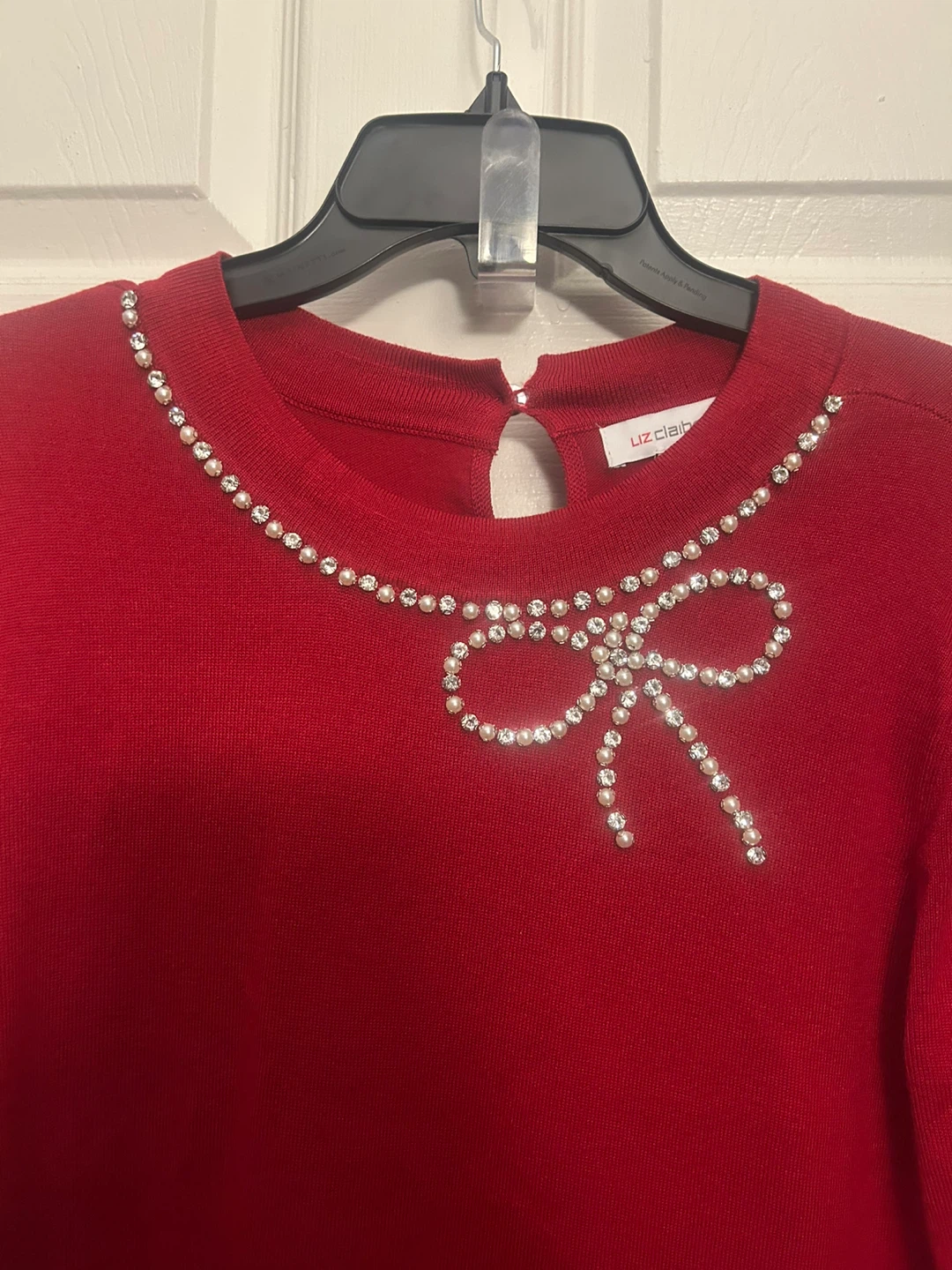 Liz Claiborne Red Sweater Dress with Rhinestone Bow - photo 4