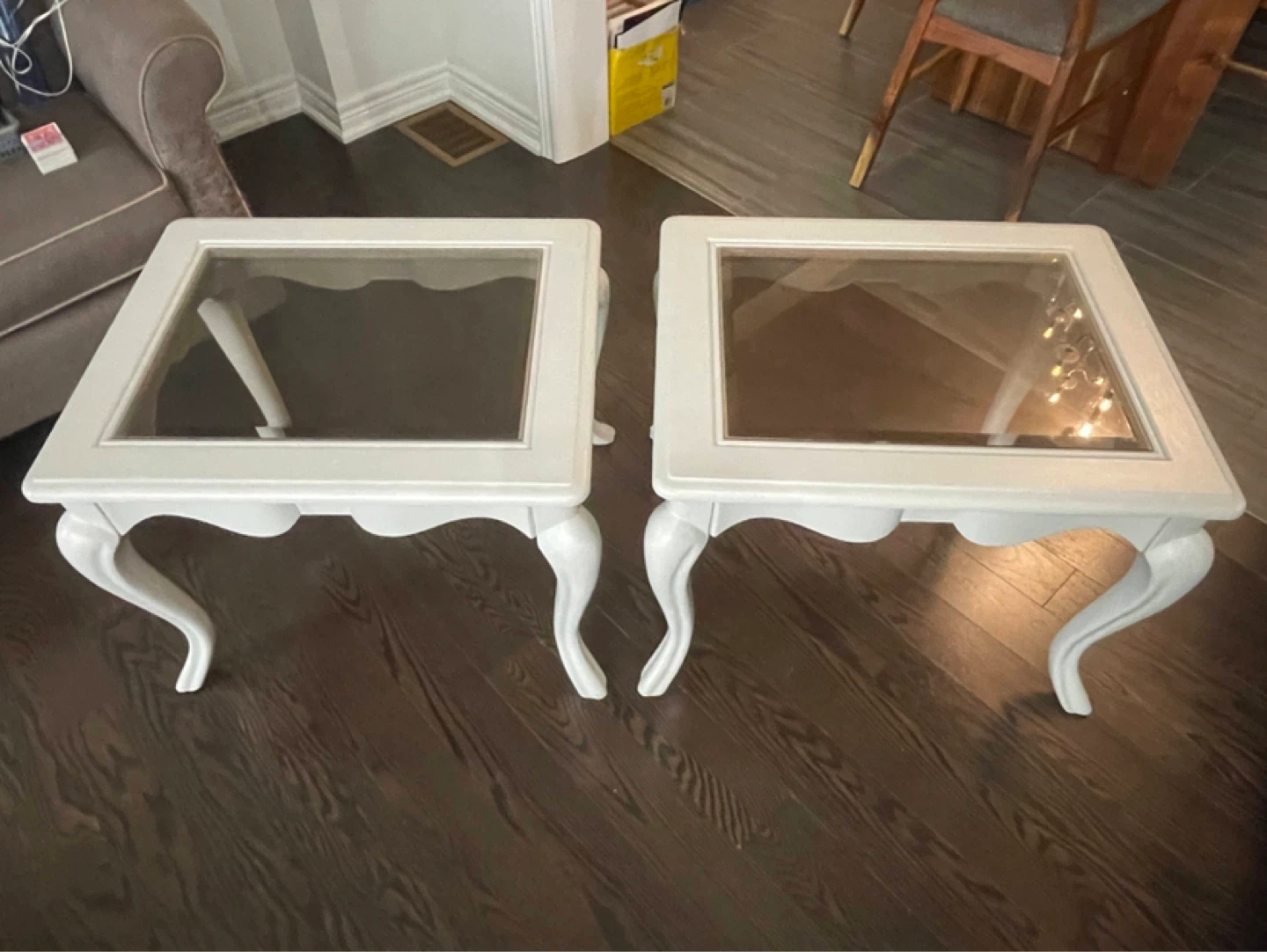 White Accent Table with Glass Top - Set of 2