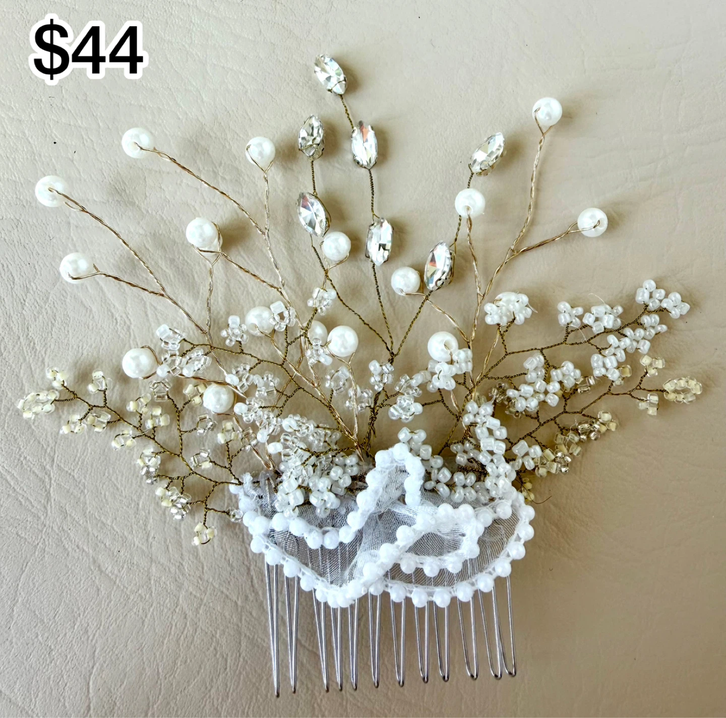 White Pearl and Crystal Bridal Hair Comb