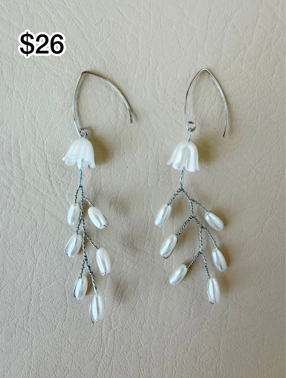 White floral drop earrings