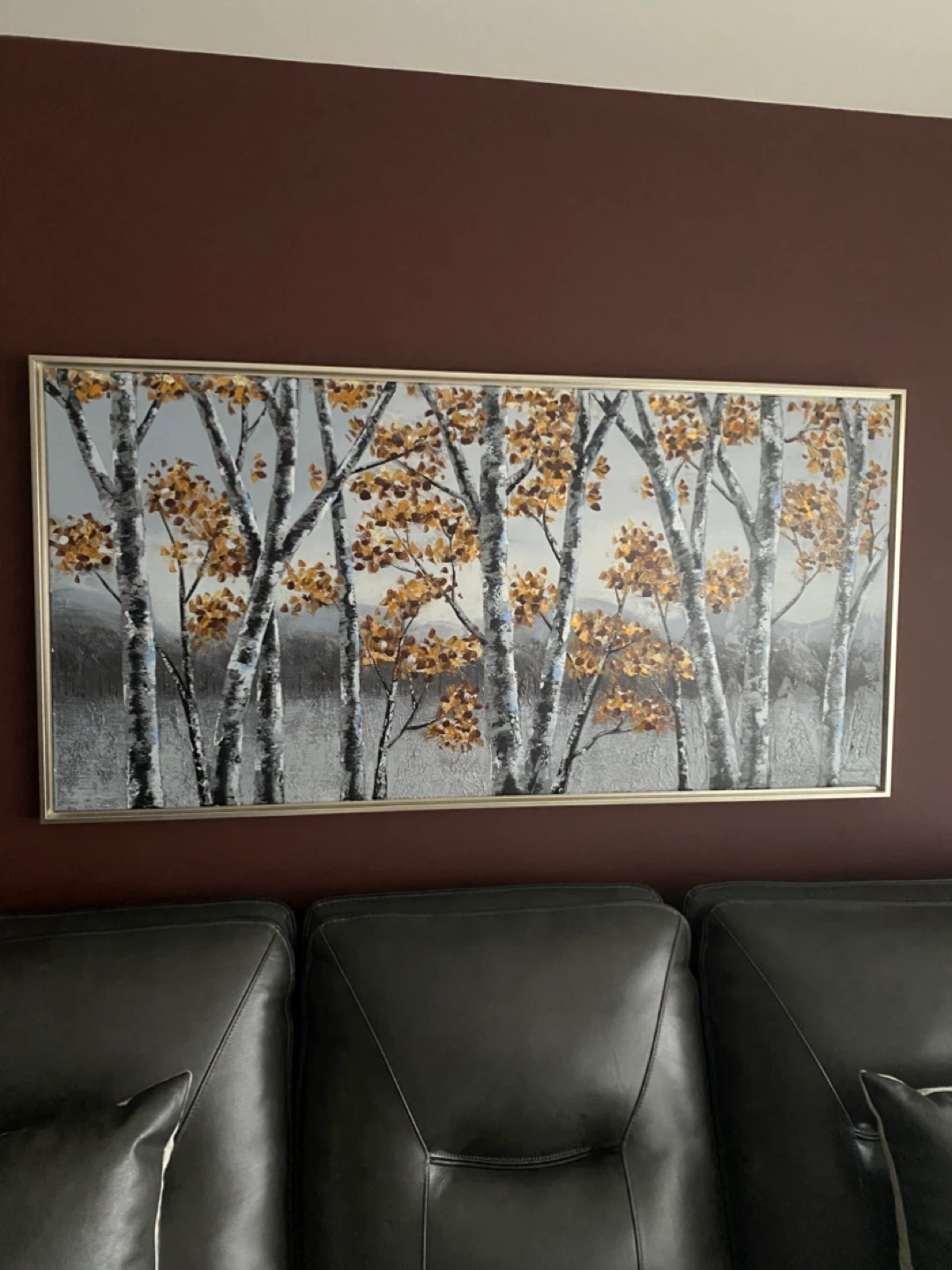 Framed Birch Tree Landscape Painting