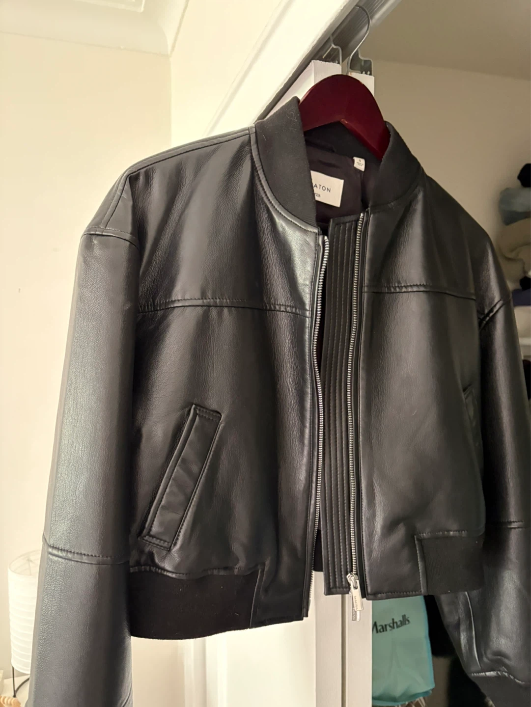 Babaton Black Faux Leather Bomber Jacket