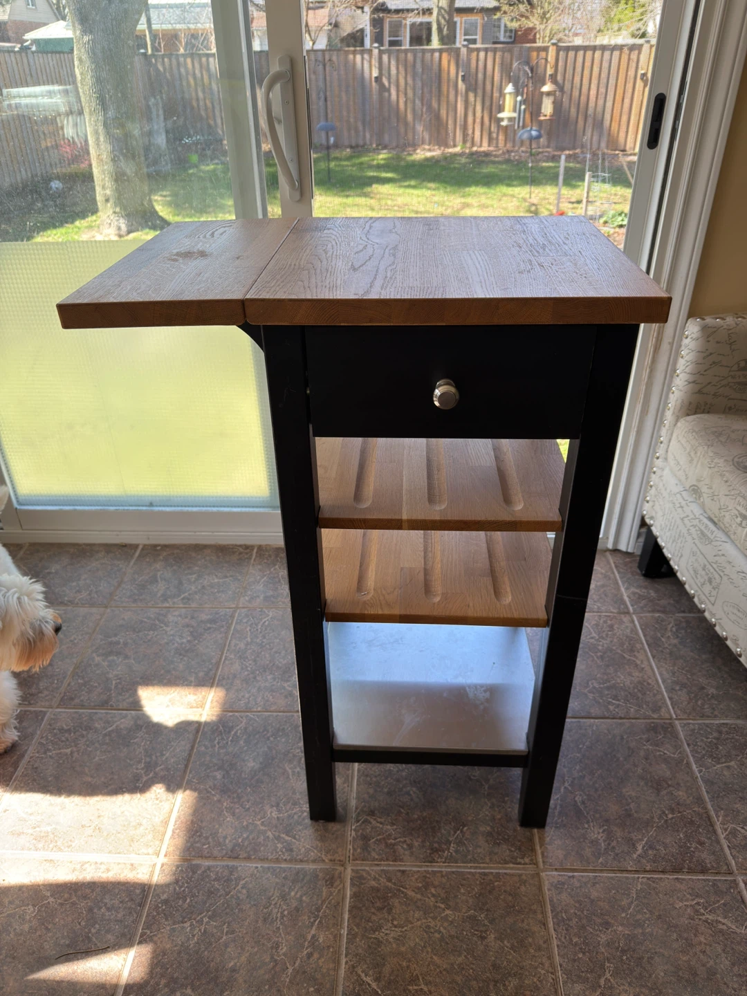 Drop Leaf Kitchen Cart with Drawer and Shelves